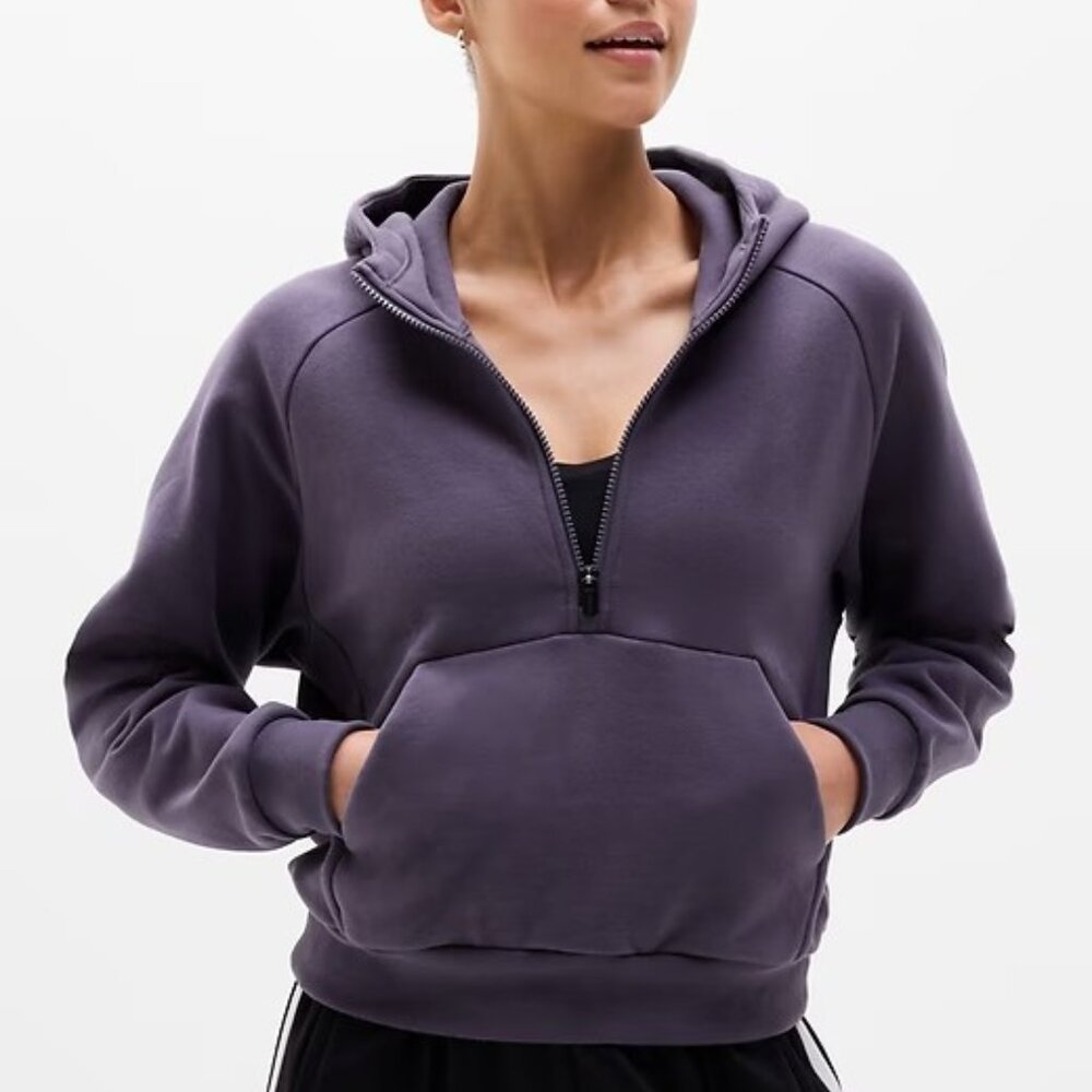 ATHLETA Forever Fleece 1/2 Zip Hoodie Size M NEW NWT Sweatshirt Twilight Purple